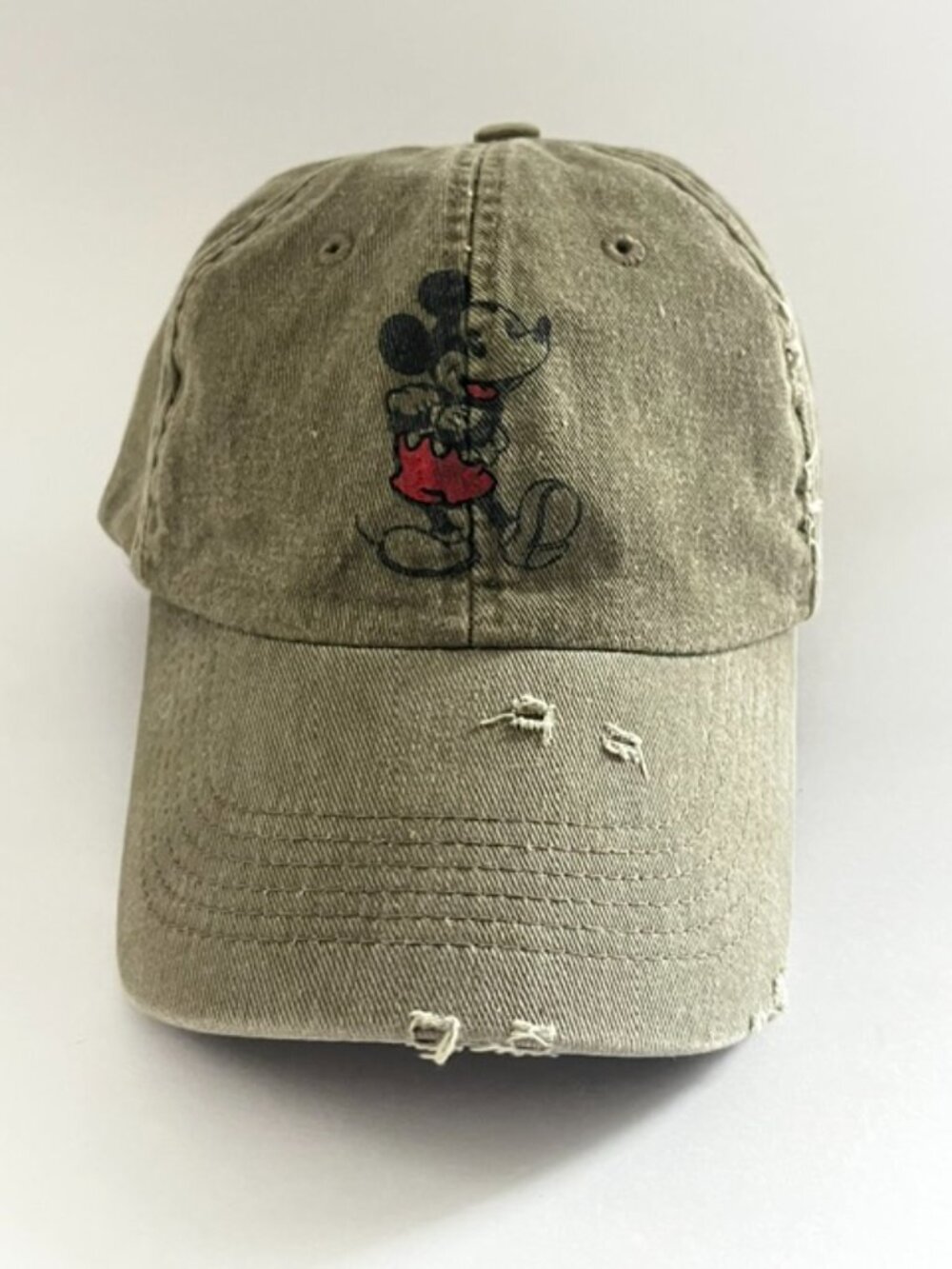 Disney Parks Mickey Mouse Hat Cap Distressed Olive Army Green Adjustable - Picture 2 of 11
